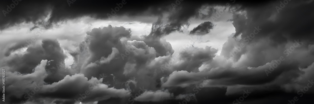 Fototapeta premium Dramatic panoramic view of dark storm clouds dark clouds