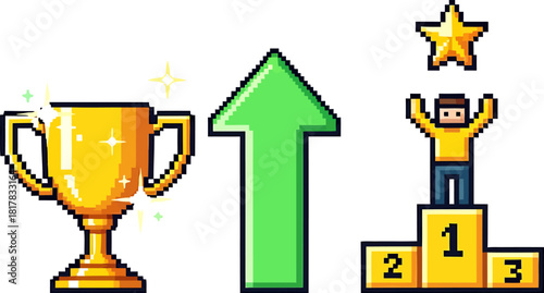 Achievement, Success, and Growth An Illustration of Winning, Improvement, and Progress in Pixel Art
