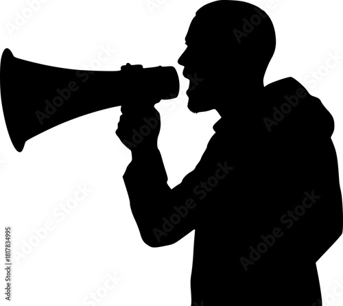 Man holding megaphone silhouette for announcement and social campaign illustration