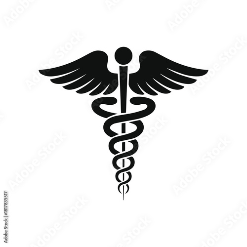 Caduceus medical symbol silhouette, healthcare doctor icon vector