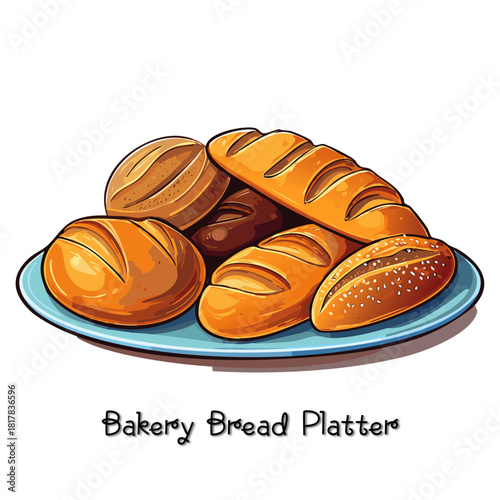 Assorted Fresh Bread Loaves on Plate – Bakery Illustration