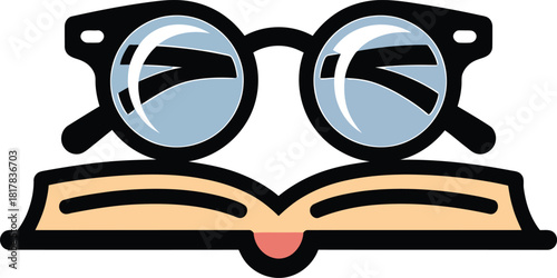 Book with Glasses Illustration as Education and Study Icon for Learning Process