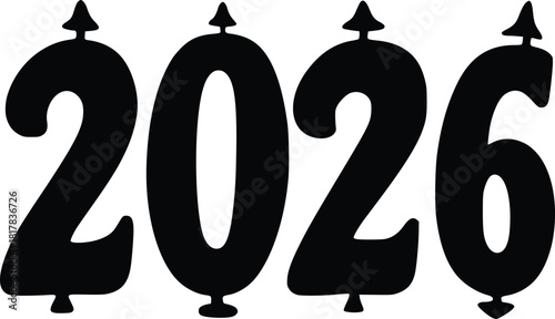 Creative 2026 New Year Design with Balloon Numerals in Black and White