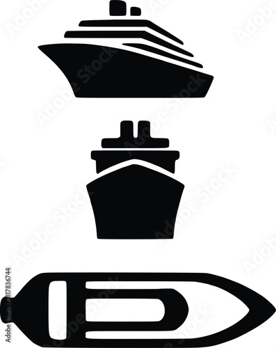 Vector illustration of three different boats in simple black and white style
