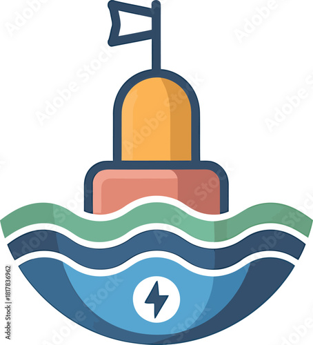 Buoy in Water Representing Renewable Energy Source with Waves in the Sea