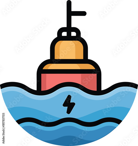 Buoy in Water Representing Renewable Energy Source with Waves with Waves Symbol