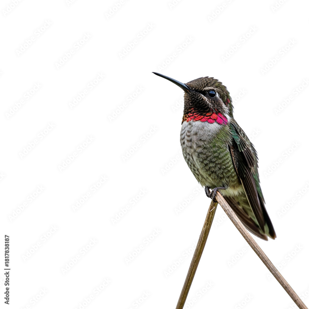 Naklejka premium Anna s hummingbird perched on a thin branch isolated on transparent background
