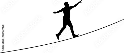 Silhouette of person balancing on rope symbolizing life struggle and perseverance