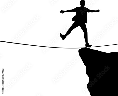 Tightrope walker silhouette for perseverance, courage, and mental strength illustration