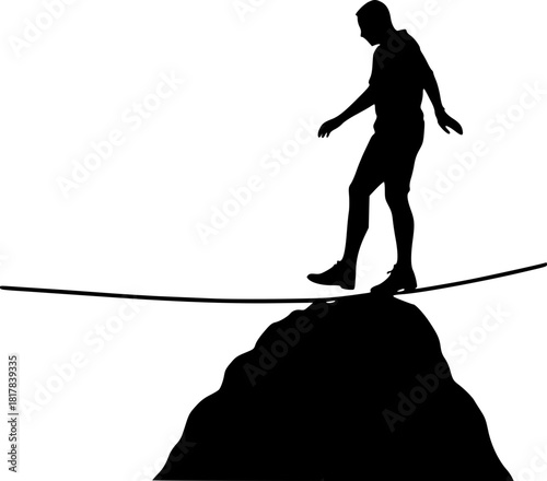 Tightrope balancing silhouette for motivation, success, and personal growth concept