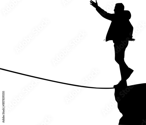 Person balancing on tightrope silhouette design representing challenge and risk concept