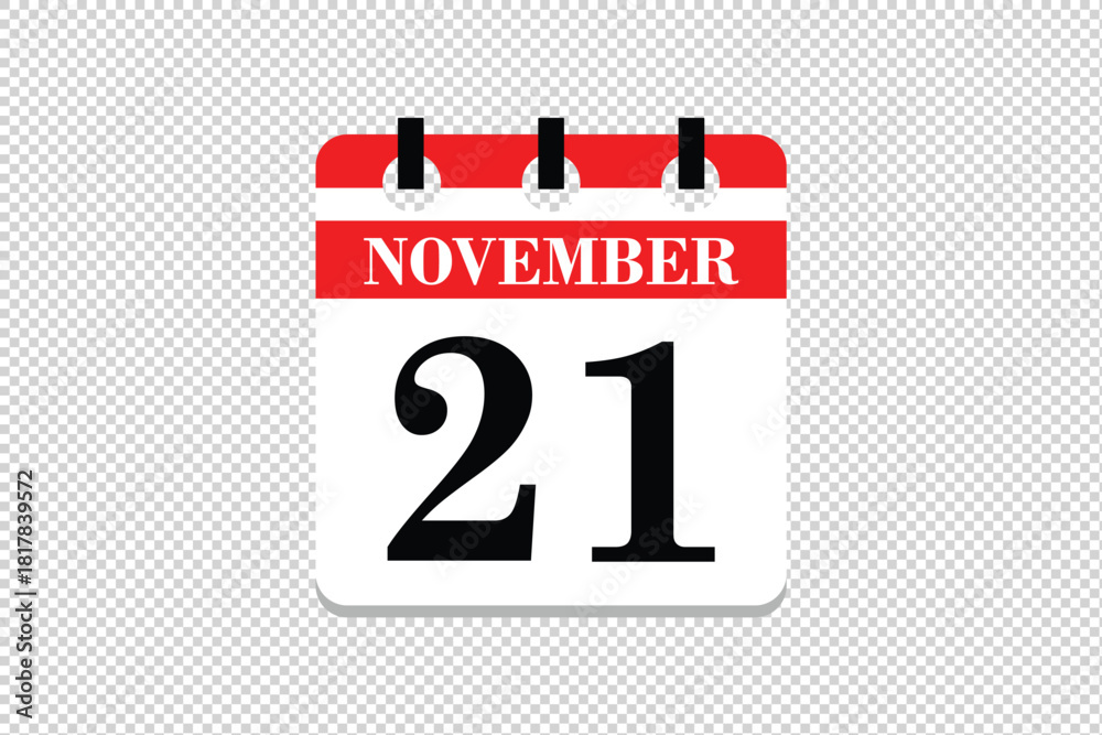 Fototapeta premium 21 November Calendar icon vector, 21 dates of November month calendar icon, dates of November 21 icon calendar, vector calendar icon.