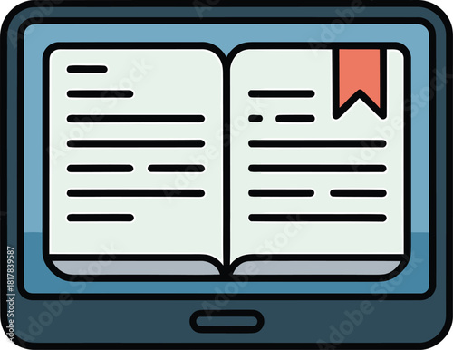 Ebook reader for online education concept with bookmark on electronic device display
