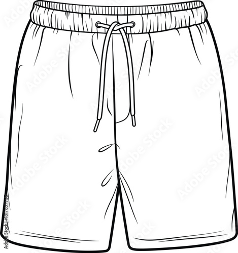 Men’s casual drawstring shorts vector illustration, elastic waistband clothing sketch design for sportswear, streetwear, loungewear and apparel templates