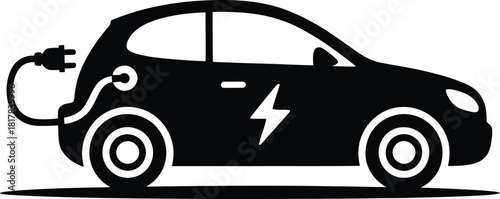 Electric car icon with charger plug and energy symbol vehicle ecological transport