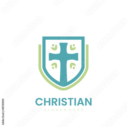 Modern Christian Cross Logo with Abstract shield Symbol