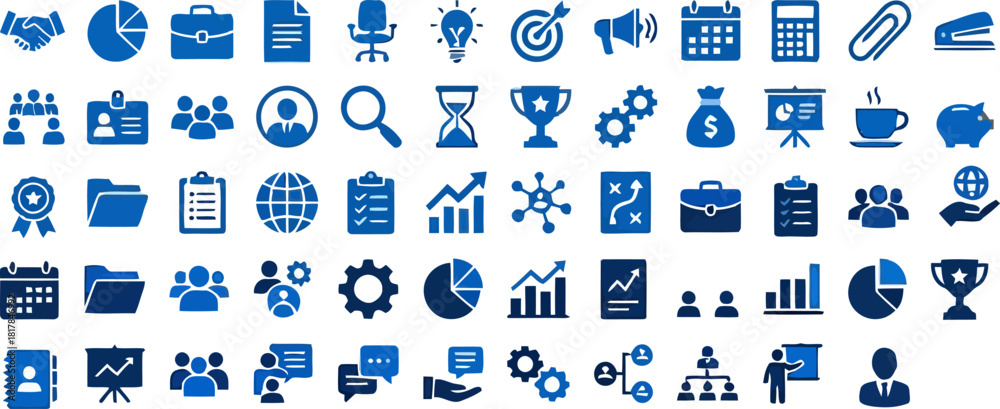 Obraz premium Business, Office and Finance Glyph Icons Set – Solid Flat Symbols