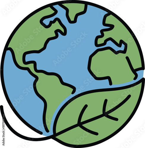 World globe with leaf icon representing ecology and nature conservation concept