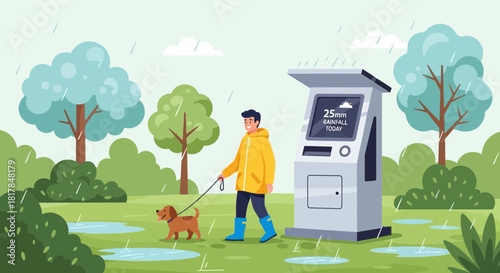 Strolling through the park: A rainy day adventure with a furry friend