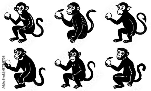 Playful monkey illustrations, fun animal characters for children's books, charming primate vector art, whimsical wildlife icons, cartoon jungle creatures