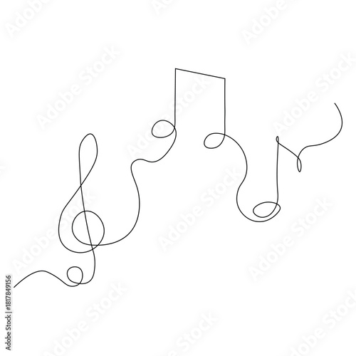 Elegant musical notes drawn in a continuous line for minimalist design and artistry