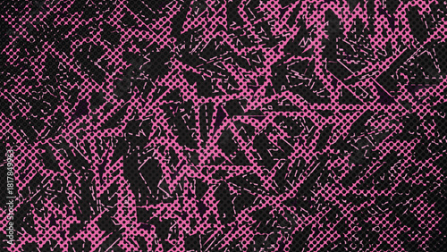 Abstract Grunge Halftone Pattern Background with Bold Black and Pink Textured Shapes for Modern Poster Banner Wallpaper Design