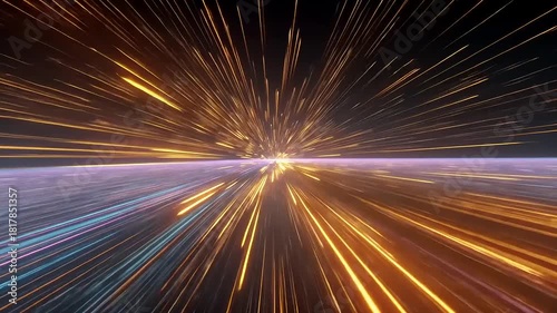 Abstract representation of light streaks and energy flow in a cosmic space environment