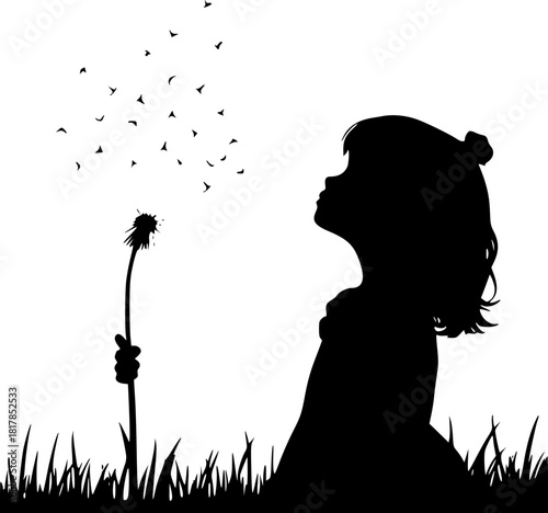 Girl blowing dandelion silhouette representing hope, renewal, and life inspiration