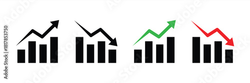 Statistics icon set in black filled and stroke line style, isolated on white background, vector illustration
