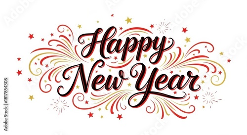 A vibrant 3d rendering showcases the words happy new year 2028 in a playful, colorful design against a dark background