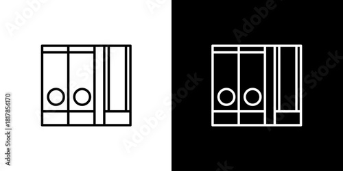 Single icon of Three archival document binders lined up, representing organization and record-keeping in a clean, modern design