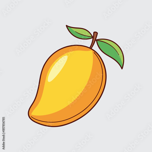 Mango fruit vector illustration featuring sweet and juicy tropical fruit with leaves outline in cartoon style perfect for healthy eating recipes at market or restaurant design