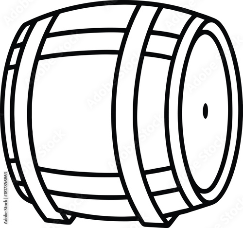 Beer barrel line art vector with metal bands and wooden staves