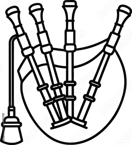 Bagpipe line art traditional scottish bagpipes with chanter drone and bag