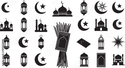 Islamic Symbols and Mosque Silhouettes Collection.