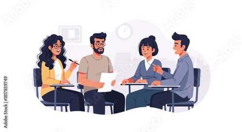 Engaging Group Discussion Teamwork and Collaborative Learning Illustration