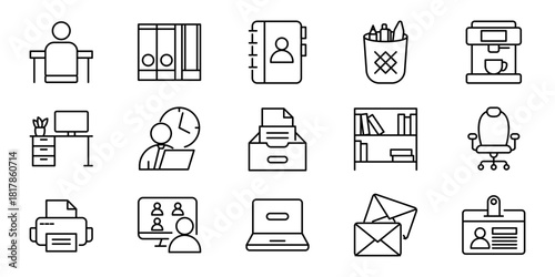 Office Supplies and Workplace Icons A Collection of Office-Related Symbols for Visual Communication