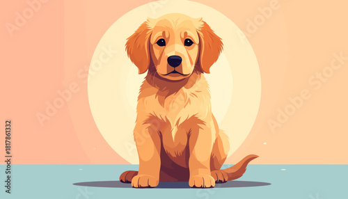 A cute golden retriever puppy sitting against a light background.
