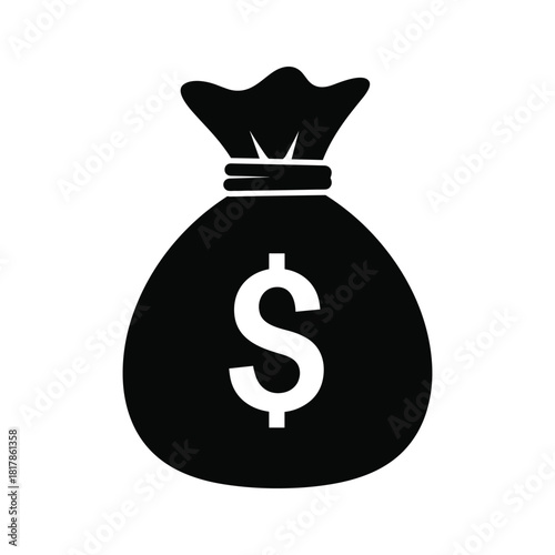 Black money bag with dollar sign isolated on, finance concept