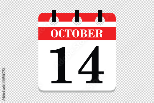 14 October Calendar icon vector, 14 dates of October month calendar icon, dates of October 14 icon calendar, vector calendar icon.