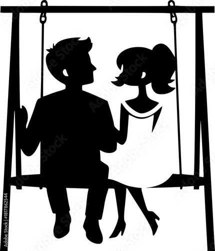Romantic couple on swing silhouette design expressing peace, serenity, and affection