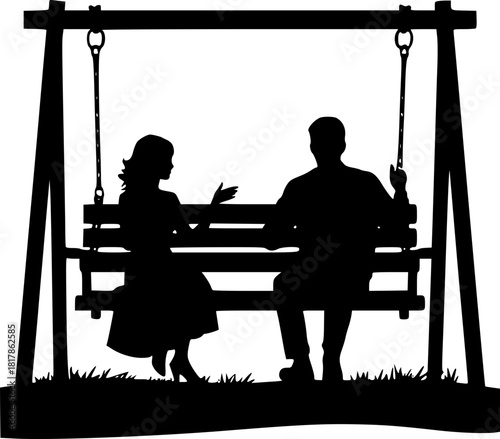 Couple on swing silhouette design symbolizing affection, happiness, and connection