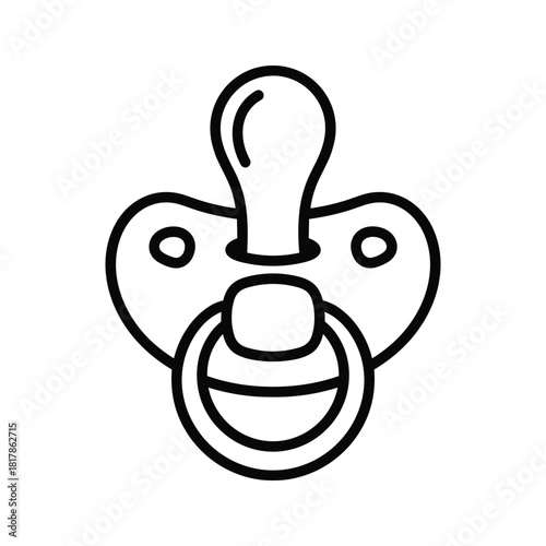 Baby pacifier outline icon for infant care, soother illustration, newborn child accessory vector art.