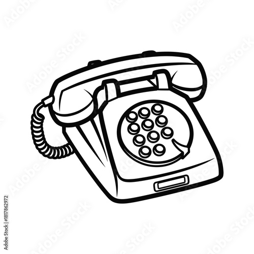 Retro push button telephone isolated on in black and white