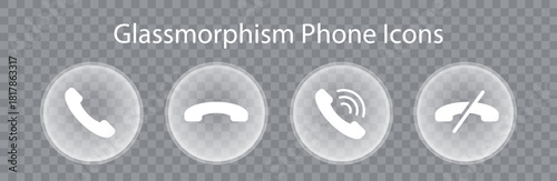 Phone icons in glassmorphism style for user interface design on a transparent background.