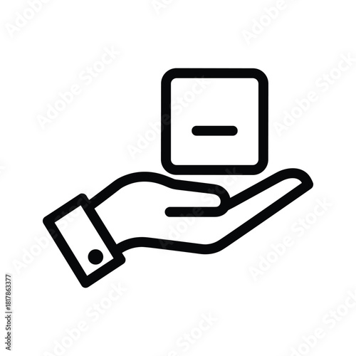 Hand holding a cube with a minus sign isolated on