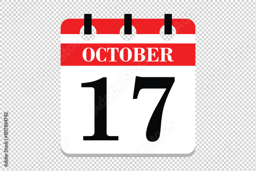 17 October Calendar icon vector, 17 dates of October month calendar icon, dates of October 17 icon calendar, vector calendar icon.
