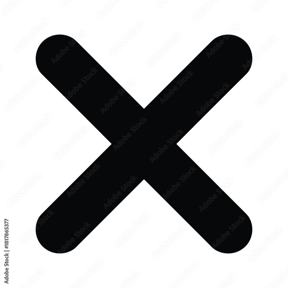 Fototapeta premium Black cross symbol isolated on represents a cancellation