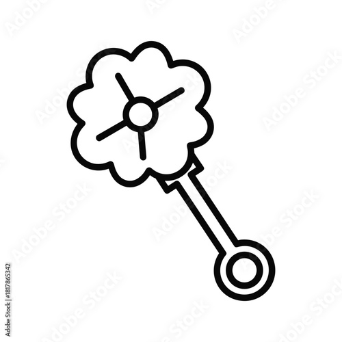 Baby rattle toy outline icon, childhood plaything, infant development, simple illustration design
