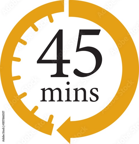 Minute Timer Icon.Minute interval circular arrow vector. Countdown timer symbol.Alarm clock symbol. Watch countdown and Stopwatch sign. Simple express pictogram collection. Label cooking time.